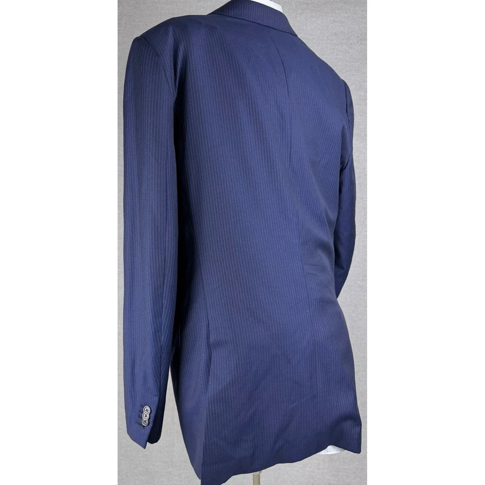 Ermenegildo Zegna Milano Suit Mens 44L 36x31 Navy‎ Blue Pinstripe Wool 2pc